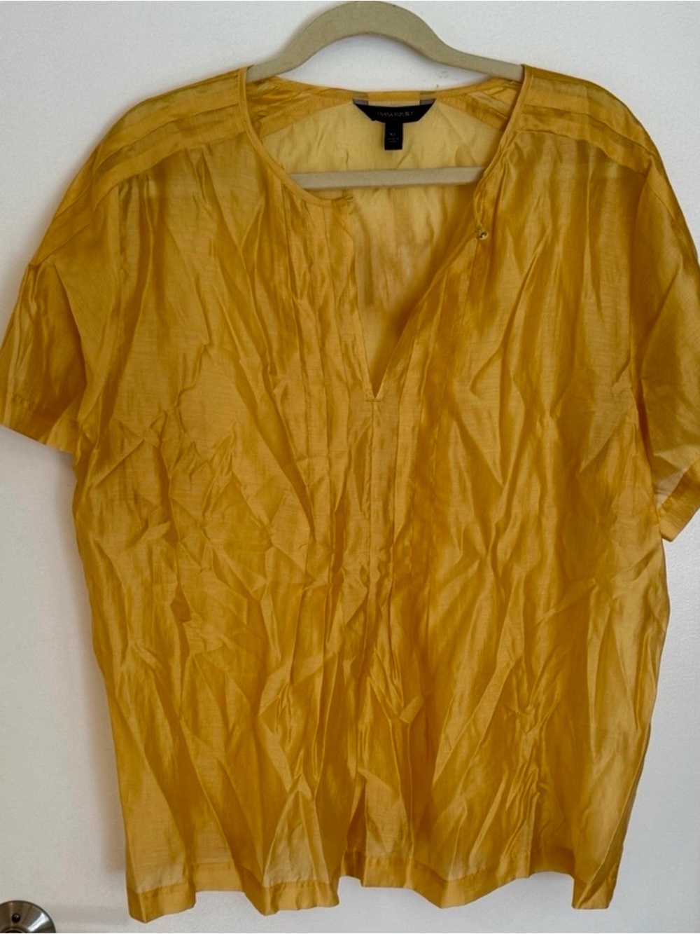 Banana Republic Mustard Yellow Short Sleeve V-Neck Blouse NWOT
